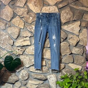 Straight leg cropped lightly stretchy distressed jeans 8/29